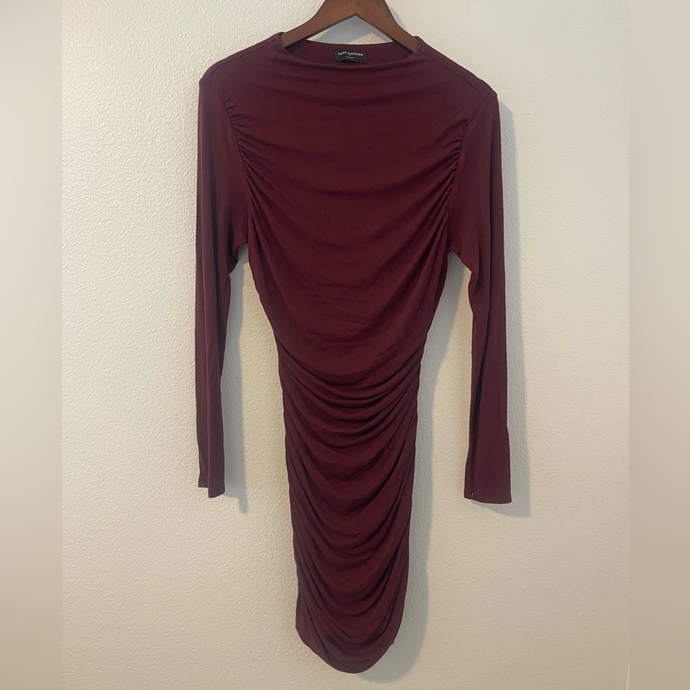 Naked Wardrobe Wine Long Sleeve Open Back Dress - Picture 2 of 5